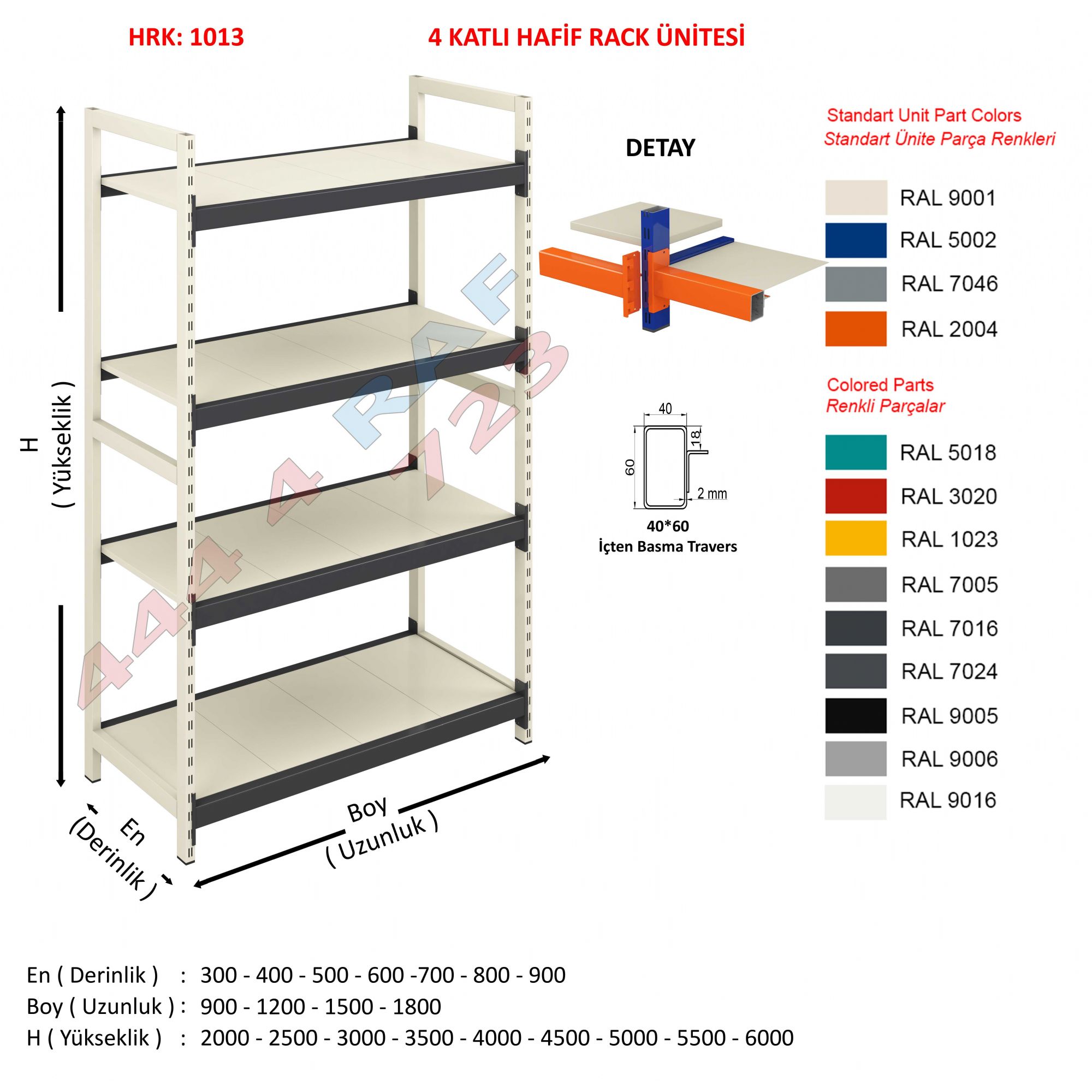 HRK 1013 4 KATLI HAFİF RACK ÜNİTESİ (40X60 İÇTEN BASMA TRAVERS ...